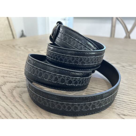 STACY ADAMS Men Belt 6-127 Black Crocodile Lizard Snake Embossed Leather Size 58 - Picture 3 of 5